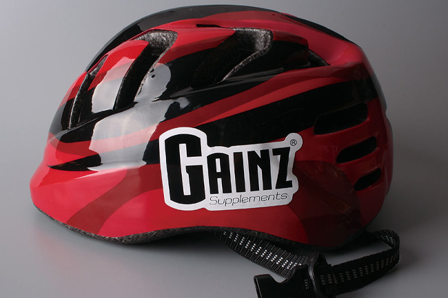 gainz supplement helmet stickers